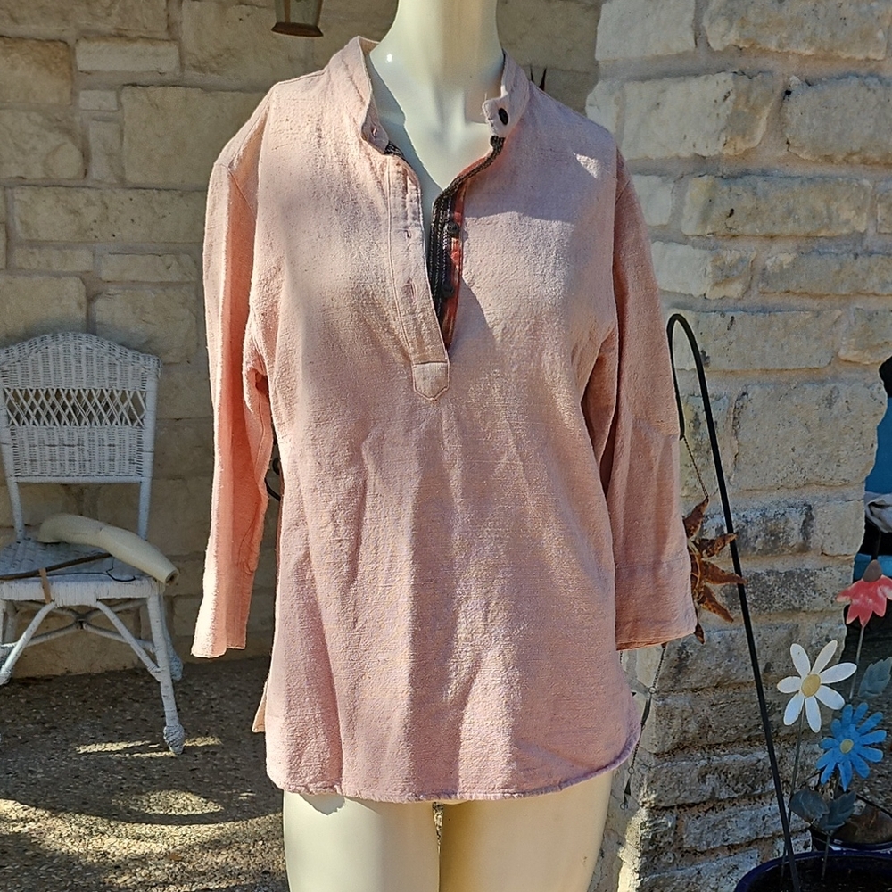 Mont-Bell Japan Coral Pink 100% Knit Cotton Women's Half Button Down  Top L